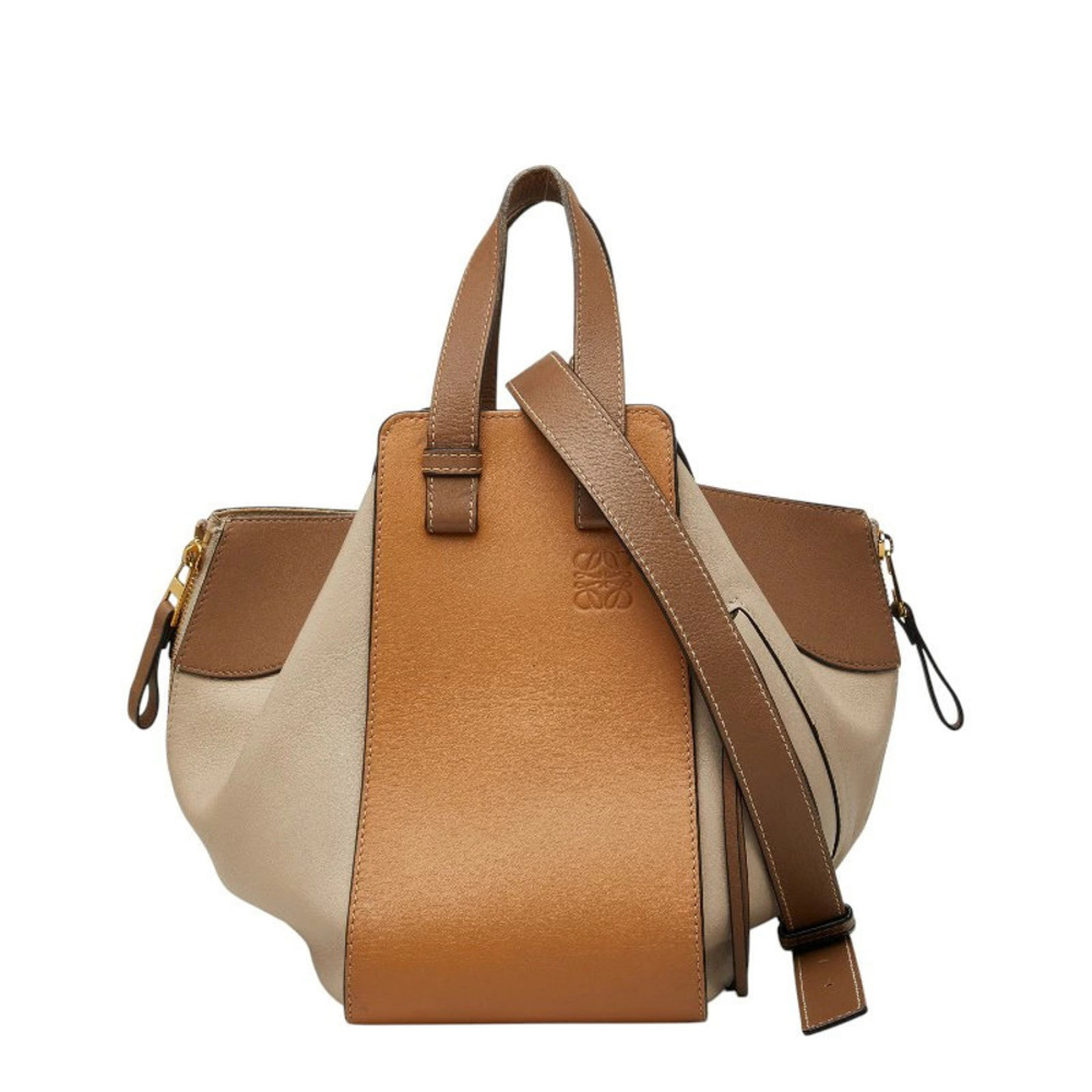 Loewe Anagram Hammock 2way Shoulder Bag Drawstring Beige Cream Brown Leather